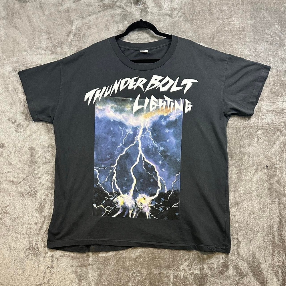 Thunderbolt Lightning Single Stitch Graphic T-Shirt Medium Oversized | Y2K Japan